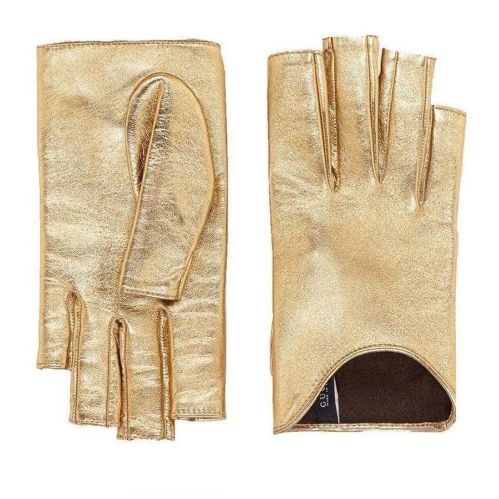 GUCCI Leather Fingerless Gloves in Metallic Gold NWT